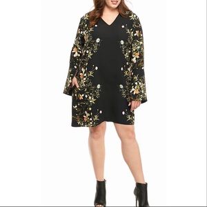 NWT RACHEL Rachel Roy Blk Floral bell sleeve dress